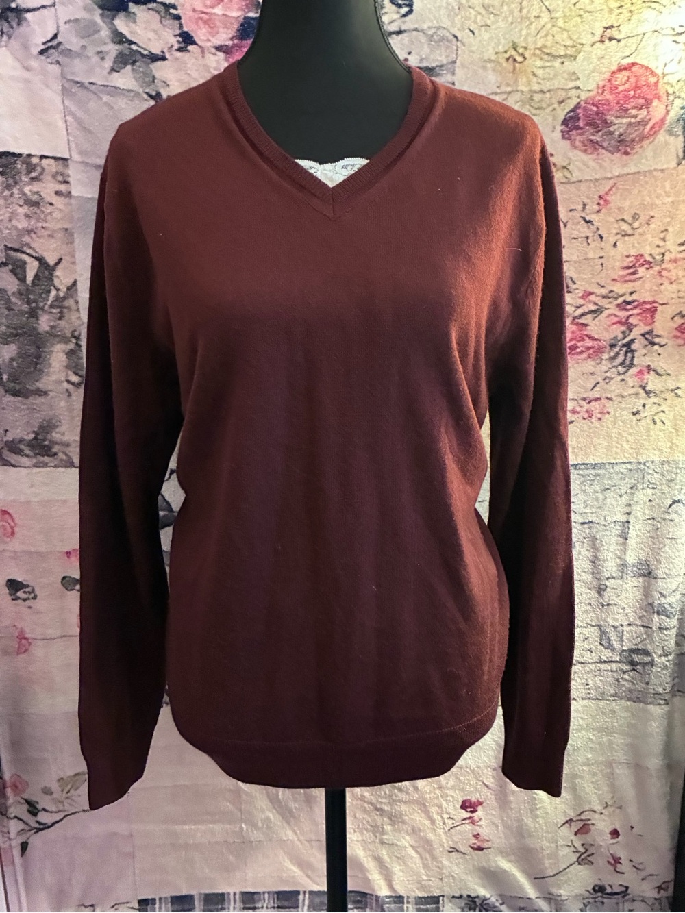 Classic V-Neck Sweater in Deep Burgundy